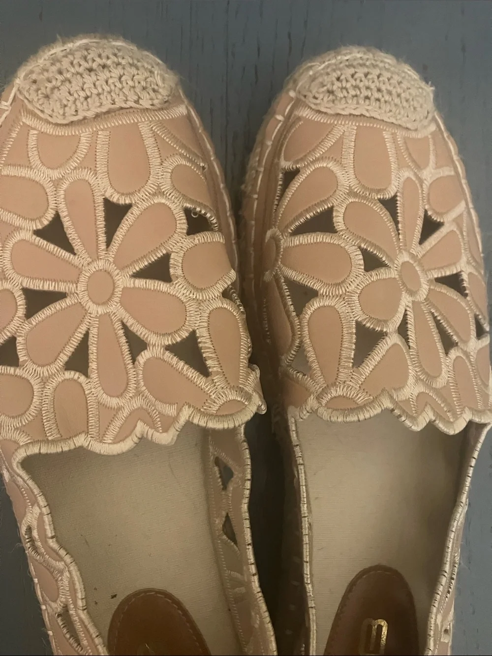 Womens Floral Cutout Espadrilles in Blush Pink